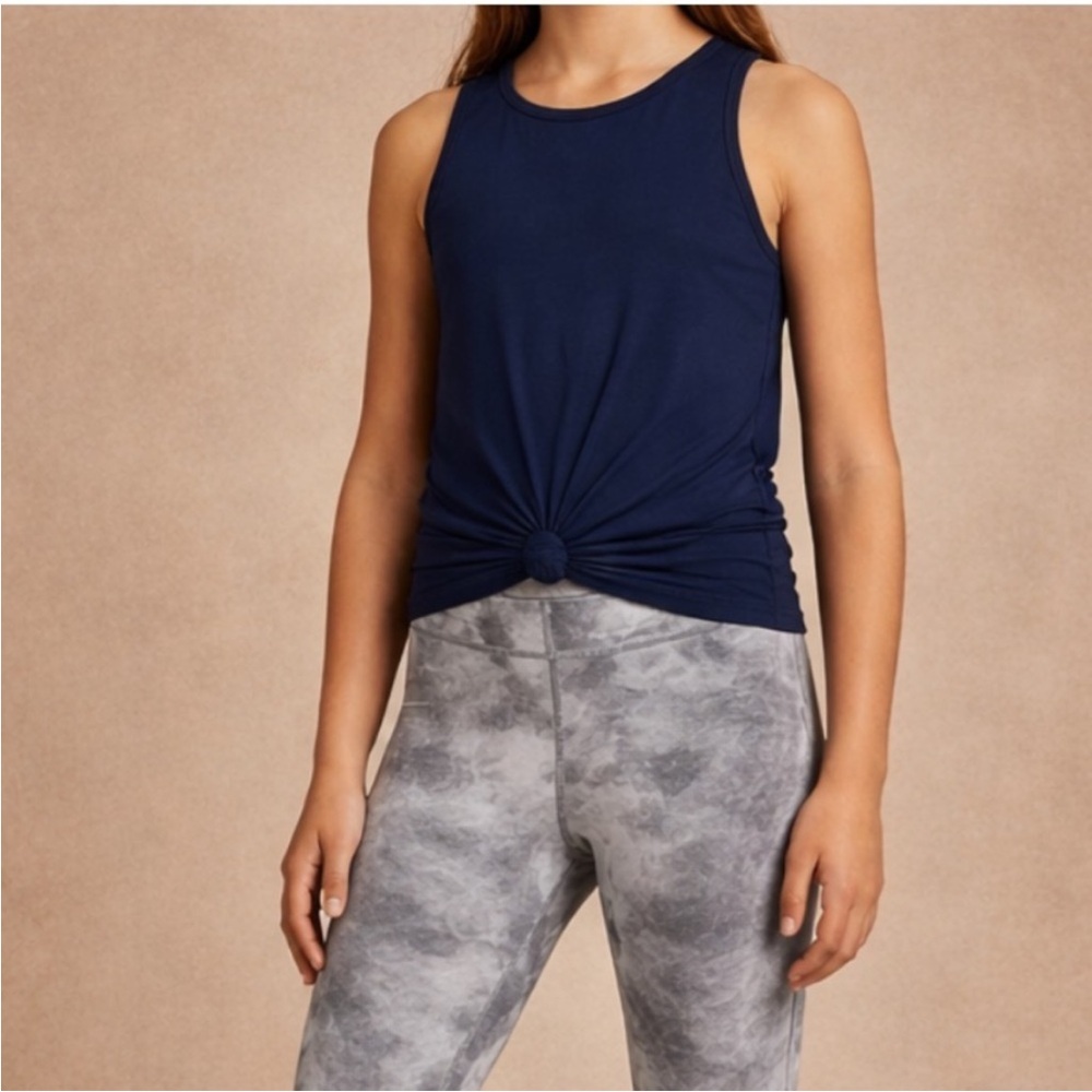 Athleta Girl Twist-Around Tank Top Navy Blue Sleeveless Athleisure Tween M 8-10